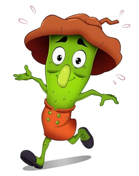 Green zucchini on a white background (transparent) in anime style (cartoon). Cheerful and cheerful.