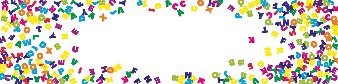 Concept of school background. Colorful childish falling letters of English language. Foreign languages study concept. Back to school banner .