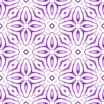 Textile ready wonderful print, swimwear fabric, wallpaper, wrapping. Purple enchanting boho chic summer design. Chevron watercolor pattern. Green geometric chevron watercolor border.