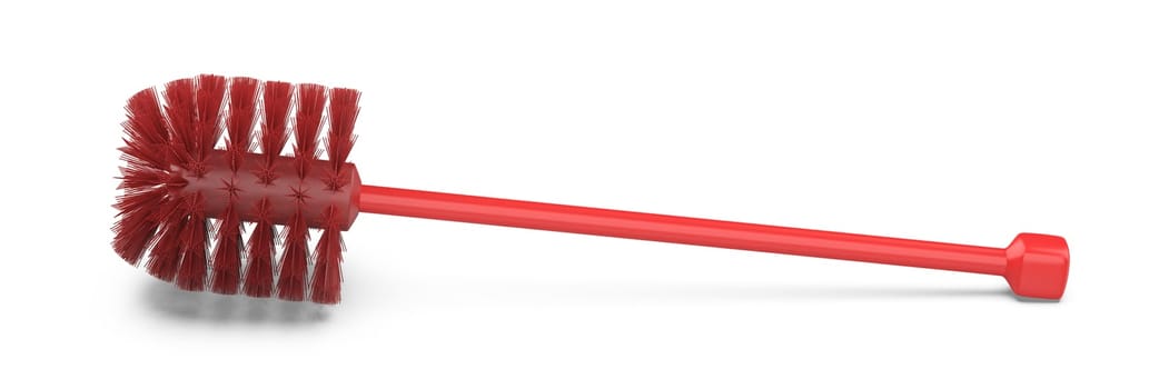 Plastic red toilet brush on white background
