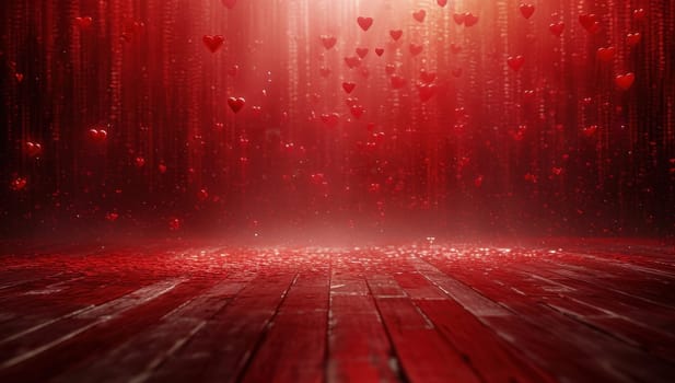 Romantic Red Stage with Falling Hearts,  Valentine's Day Background