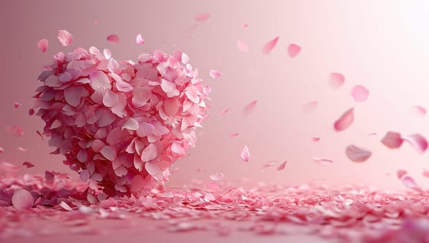 Romantic Heart of Pink Petals on Pink Background