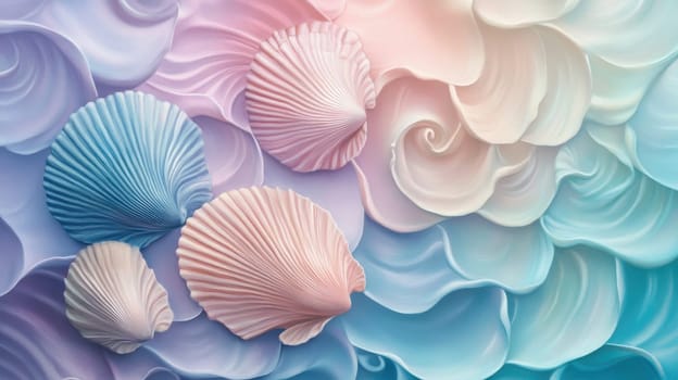 Pastel Seashells, Abstract Ocean Waves Background