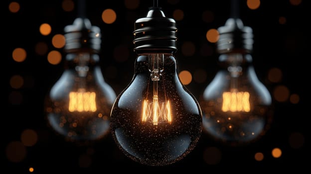 Glowing Light Bulbs on Dark Background,  Concept of Innovation and Ideas