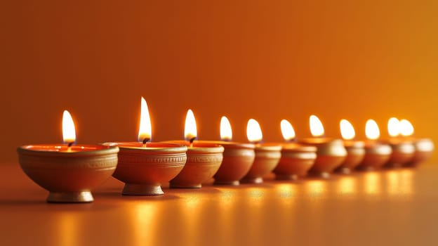 Traditional Clay Diya Lamps Lit for Diwali Festival