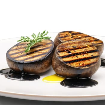 Grilled portobello mushrooms juicy char marks olive oil balsamic glaze Culinary and Food concept Final. Food isolated on transparent background