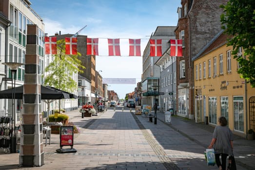 Fredericia, Jutland, Denmark,aug 13, 2024 - The central shopping street in old town with restaurants