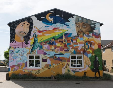 Fredericia, Jutland, Denmark,aug 13, 2024 - beautiful color in wall painting in the street