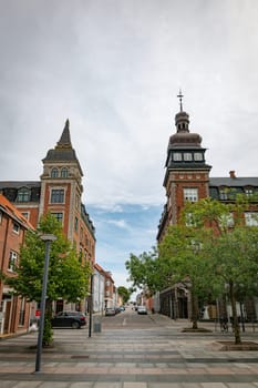 Fredericia, Jutland, Denmark,aug 13, 2024 - shopping street in old town with restaurants