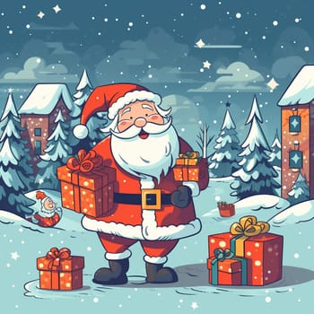 illustration merry costume beard winter red holiday happy snow season bag cartoon claus gift xmas person santa christmas new present. Generative AI.