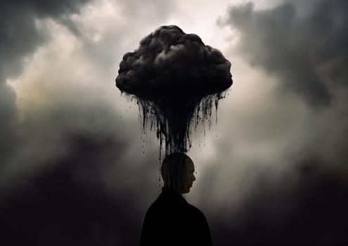 woman man blackboard fantasy poster dream hands leaking idea cloud abstract vision adult dramatic space portrait creative head creativity expression black concept. Generative AI.