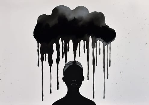 woman man vision leaking conceptual cloud poster concept illustration galaxy dramatic creative creativity fantasy mind business face black idea imagination dream flows. Generative AI.