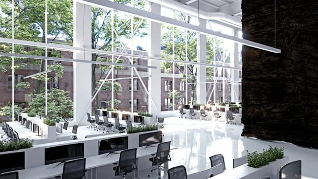 modern office interior with rock feature. 3d rendering