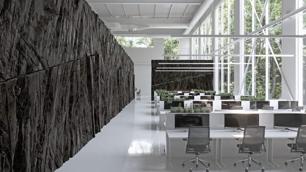modern office interior with rock feature. 3d rendering
