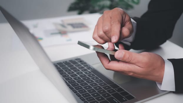 Businessman checking email on the phone screen. New email notification concept for business email communication and digital marketing. Inbox receives notification of electronic messages. Internet technology.