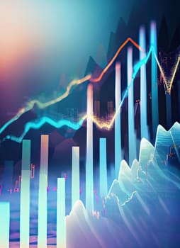 graph growth finance investment on blue background. achievement goal to with arrow up graph. investment finance increase. illustration fantastic technology. AI Generative