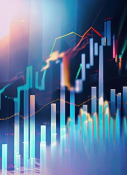 graph growth finance investment on blue background. achievement goal to with arrow up graph. investment finance increase. illustration fantastic technology. AI Generative