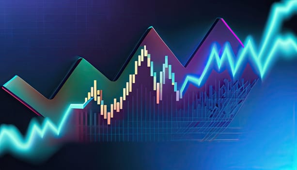 graph growth finance investment on blue background. achievement goal to with arrow up graph. investment finance increase. illustration fantastic technology. AI Generative