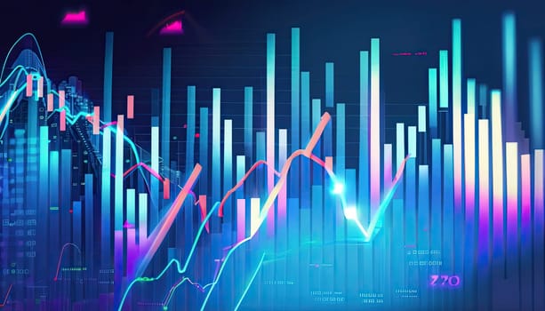 graph growth finance investment on blue background. achievement goal to with arrow up graph. investment finance increase. illustration fantastic technology. AI Generative