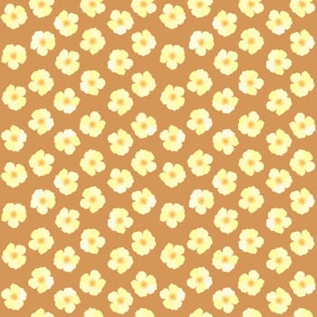 Floral seamless pattern with delicate yellow  blossoms on a brown background
