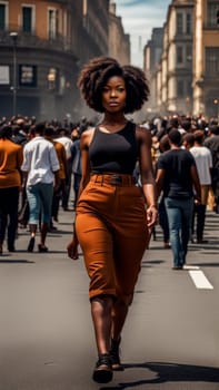 black woman walking away from crowd illustration generative ai art