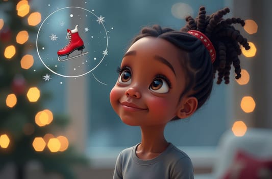 African american Girl with dreadlocks dreams of learning to skates