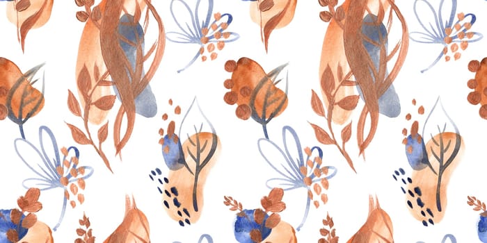 Seamless abstract pattern with gouache painted geometric shapes ovals and dots for textile design and autumn prints