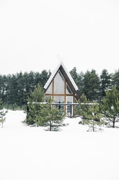 A country house in nature in winter. Rest in an ecologically clean place in winter. Glamping in nature