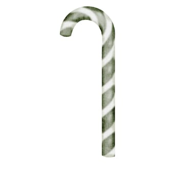 Christmas lollipop cane. Hand drawn sweet candy on isolated white background. Clip art of new year symbol. Ideal for stickers and postcard design. High quality illustration