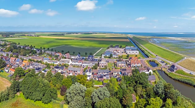 Aerial panorama from the town De Cocksdorp on Texel island in the Netherlands
