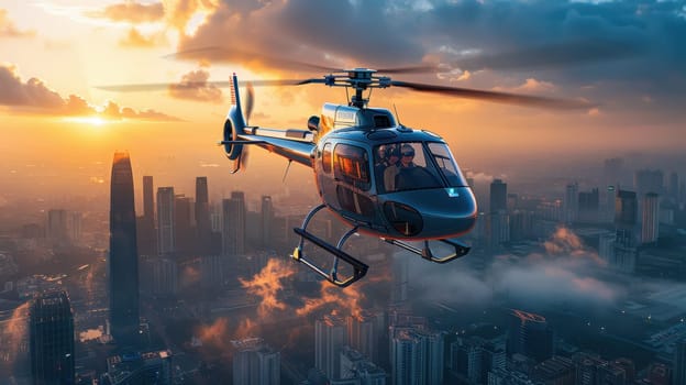 An image of a city helicopter flying over the city.