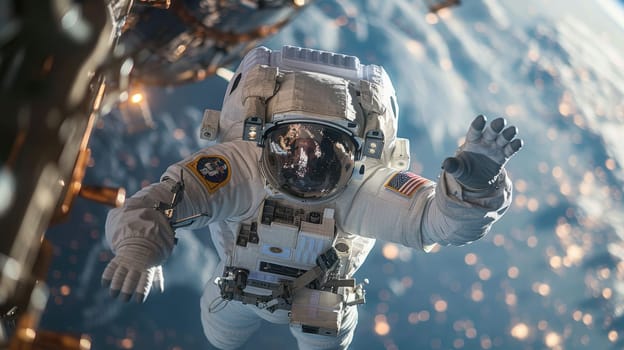astronaut in outer space on the background of planet earth. Astronaut in a spacesuit in space.