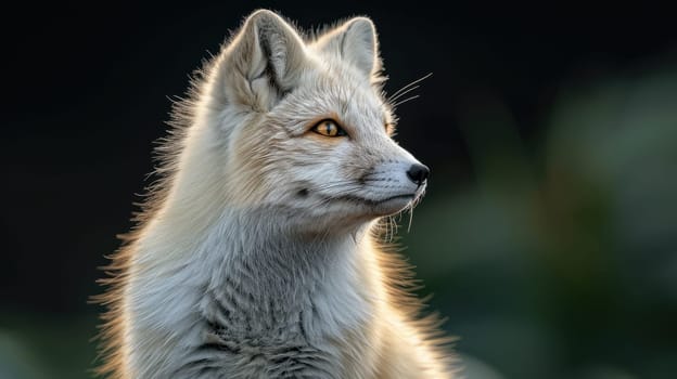 white fox on a black background. White fox in the nature.