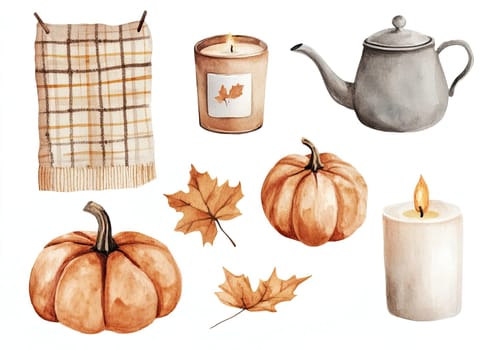 A warm knitted sweater, orange scarf, beanie, and stylish boots are arranged with autumn leaves, conveying a cozy fall vibe perfect for cooler weather.