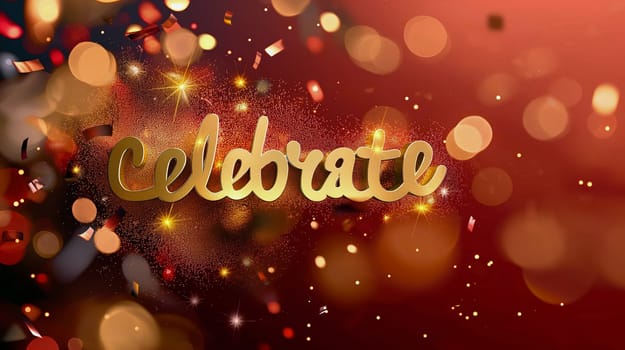 Golden lettering spelling celebrate shines amid a colorful and sparkly backdrop filled with bokeh and confetti, perfect for festive occasions and joyful events - Generative AI
