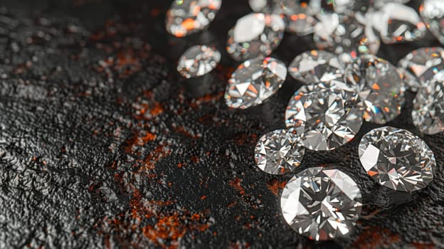 Lots of Realistic Diamonds on the table. Jewels on abstract background.