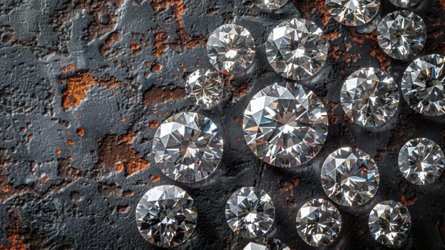 Lots of Realistic Diamonds on the table. Jewels on abstract background.