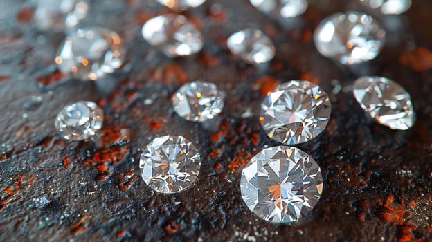 Lots of Realistic Diamonds on the table. Jewels on abstract background.