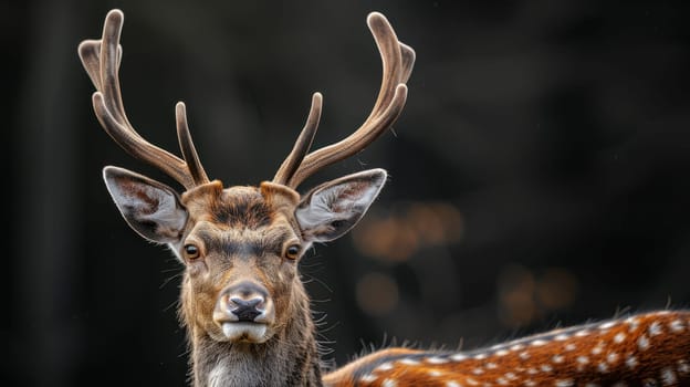 Portrait of a Deer with antlers on a black background. a species of ruminant mammals native to Europe.