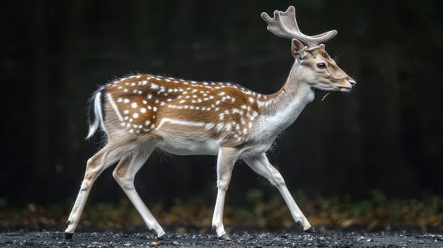 Portrait of a Deer with antlers on a black background. a species of ruminant mammals native to Europe.
