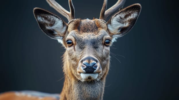 Portrait of a Deer with antlers on a black background. a species of ruminant mammals native to Europe.