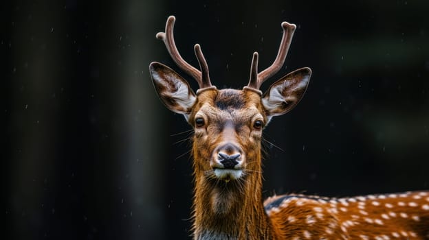 Portrait of a Deer with antlers on a black background. a species of ruminant mammals native to Europe.