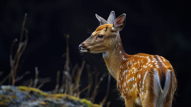 Portrait of a Deer with antlers on a black background. a species of ruminant mammals native to Europe.
