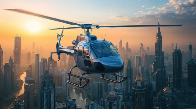 An image of a city helicopter flying over the city.