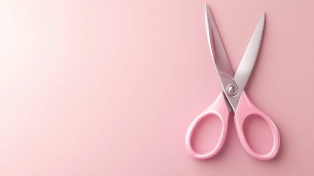 Pink scissors on a pink background. Minimalist concept.