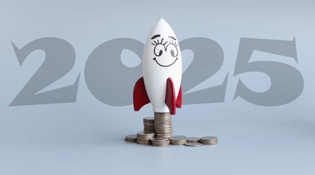 Rocket with numbers 2022 is ready for takeoff. Cover happy new year 2022 concept