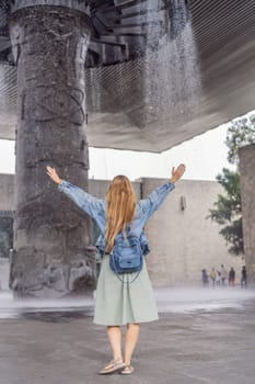 Female tourist exploring the National Museum of Anthropology in Mexico City. Cultural heritage and historical exploration concept.
