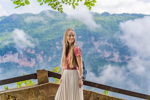 Female tourist exploring Sumidero Canyon National Park, Mexico. Adventure, natural exploration, and travel experience concept.