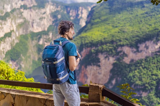 Male tourist exploring Sumidero Canyon National Park, Mexico. Adventure, natural exploration, and travel experience concept.