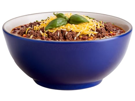 Chili with ground beef beans and spices in bowl. Food isolated on transparent background.